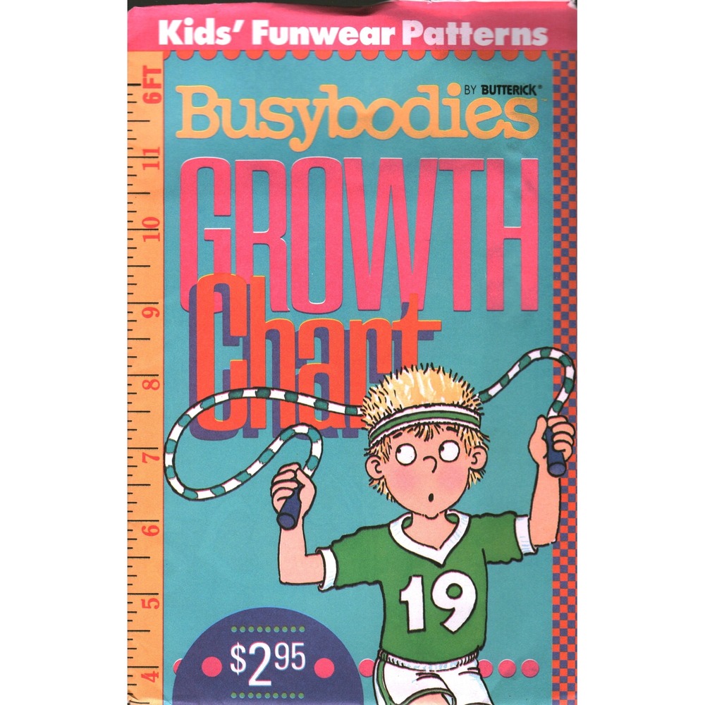 Vintage 1987 Butterick Busybodies Growth Chart NEW Kids Funwear Decor